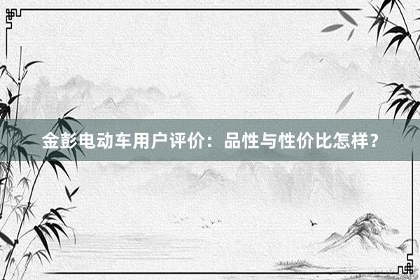 金彭电动车用户评价：品性与性价比怎样？